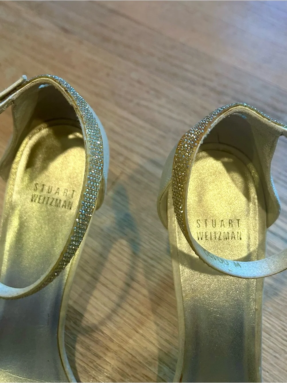 Stuart Weitzman Nudist Gold Ankle-Strap Sandal Heels Size 10 M